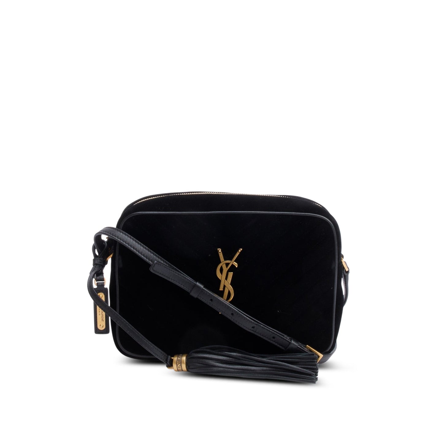 Saint Laurent Black Velvet Medium Lou Chevron Camera Bag