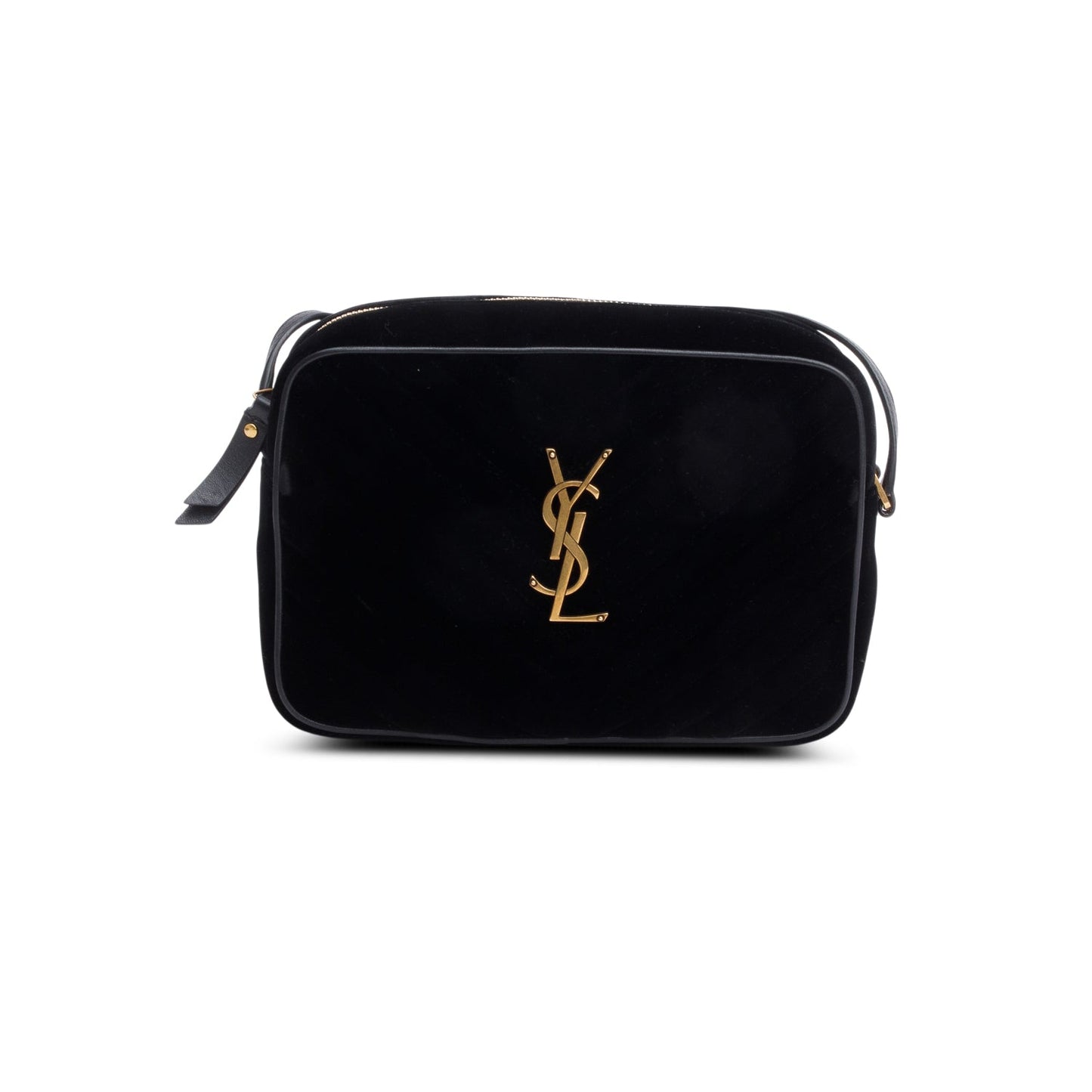 Saint Laurent Black Velvet Medium Lou Chevron Camera Bag