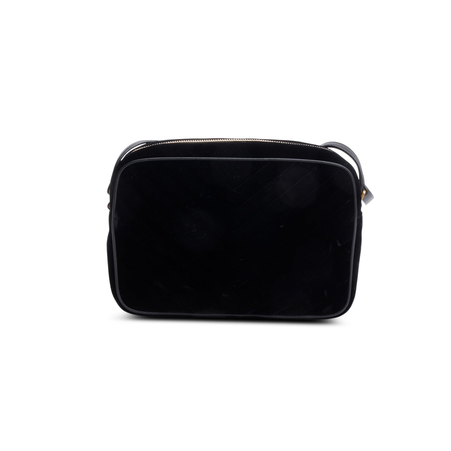 Saint Laurent Black Velvet Medium Lou Chevron Camera Bag
