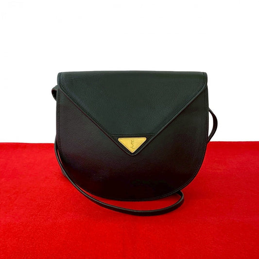 YVES SAINT LAURENT Shoulder Bag leather black YSL logo Metal Women