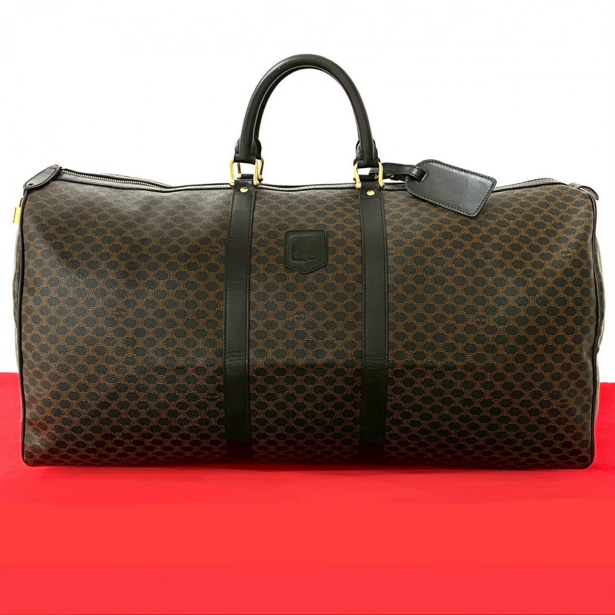 CELINE Boston Duffel bag Leather, PVC Brown Macadam Blason Triomphe Pattern Women