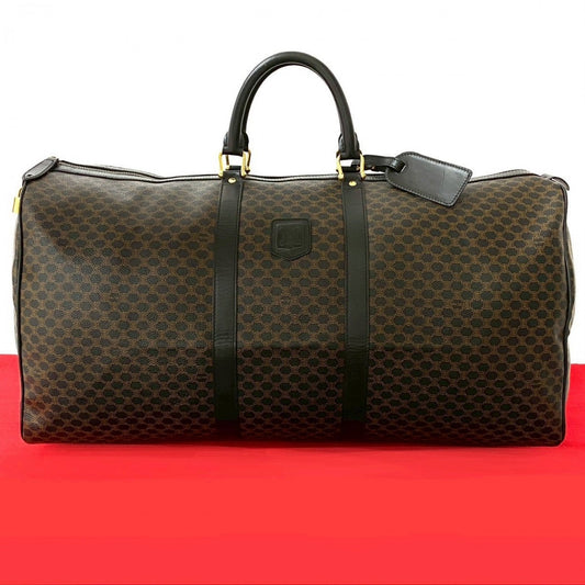 CELINE Boston Duffel bag Leather, PVC Brown Macadam Blason Triomphe Pattern Women