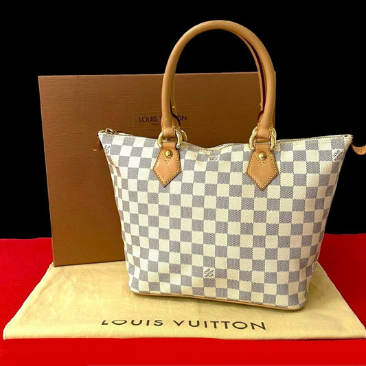 LOUIS VUITTON Tote Bag N51186 Leather, PVC white Damier Azur Saleya PM Women