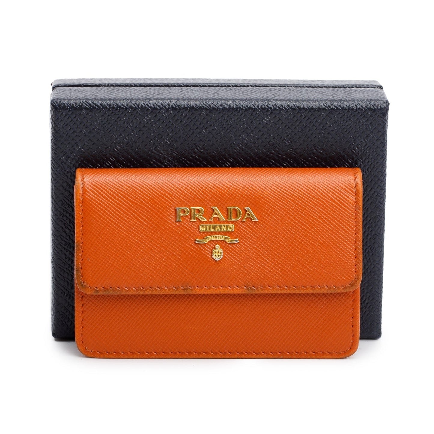 Prada Orange Saffiano Leather Flap Card Holder