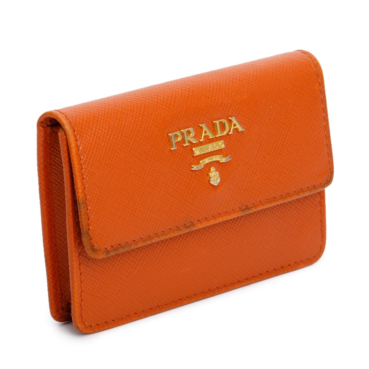 Prada Orange Saffiano Leather Flap Card Holder