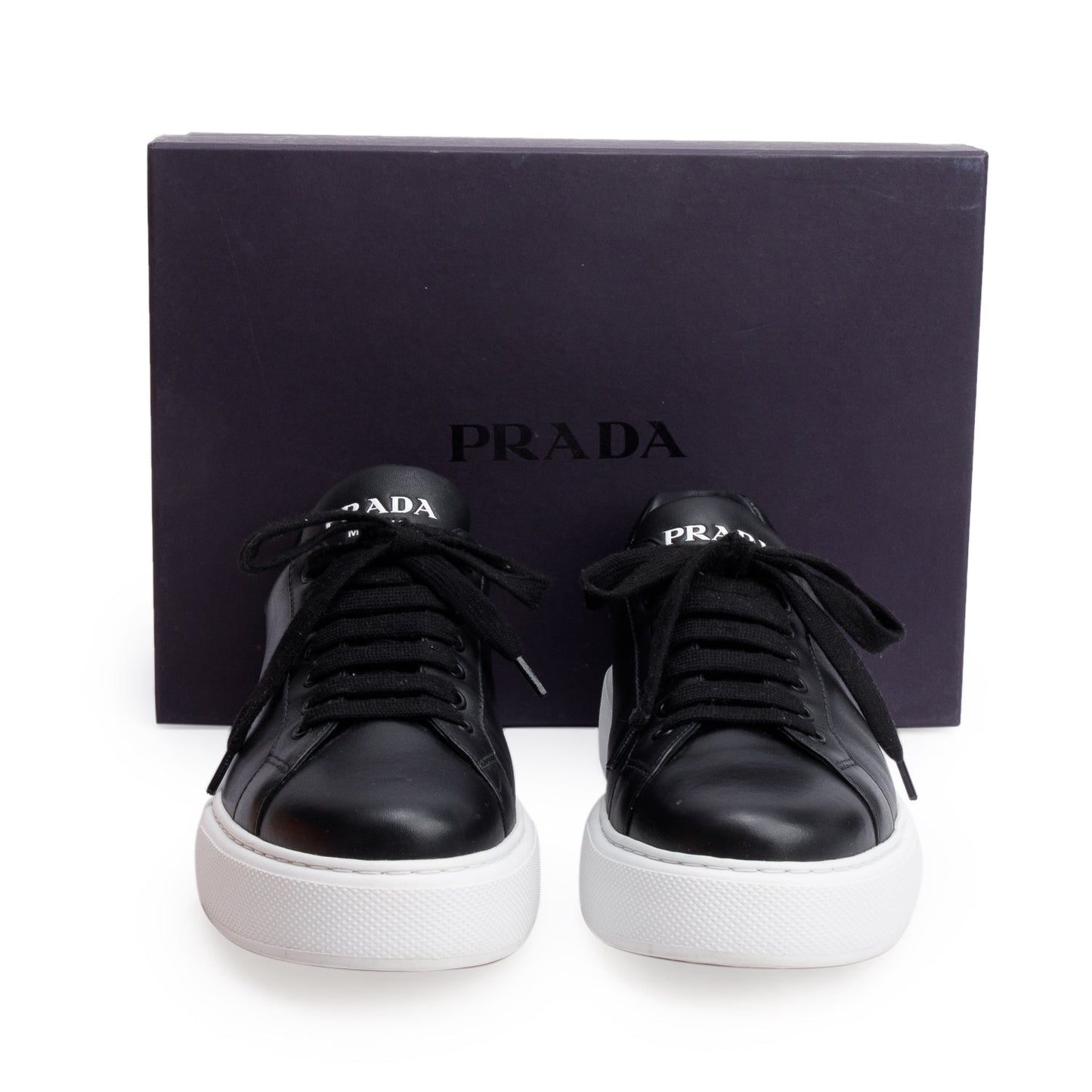 Prada 2022 Black Leather Platform Sneakers, Size 8