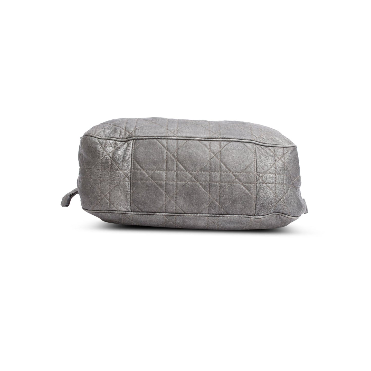 Christian Dior Silver Cannage Quilted Leather Drawstring Tote Bag