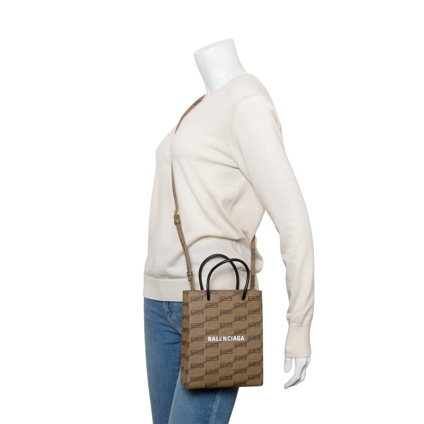 Balenciaga Brown Coated Canvas BB Monogram Print Tote Bag