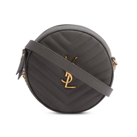 Saint Laurent 2020 Grey Matelasse Leather Chevron Quilted Round Camera Bag