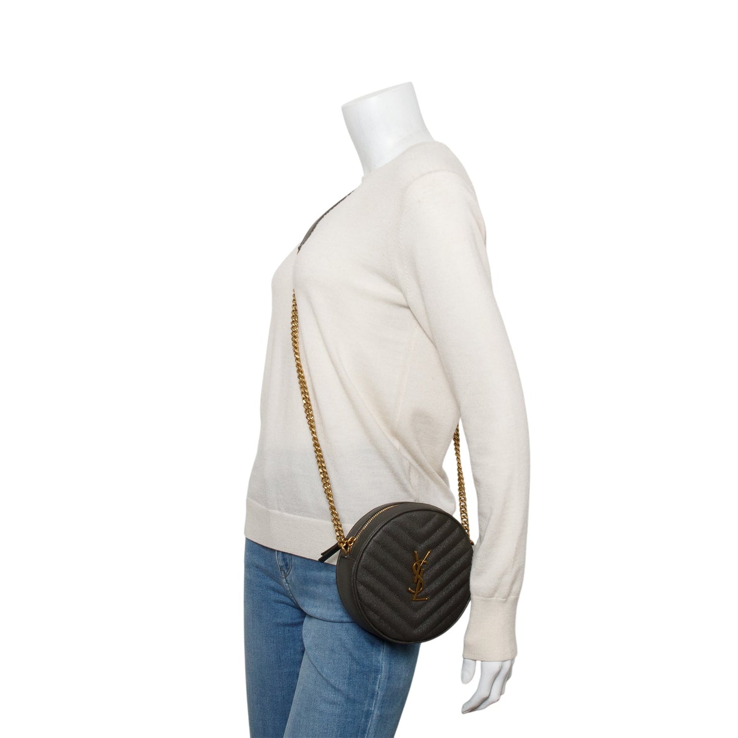 Saint Laurent 2020 Grey Matelasse Leather Chevron Quilted Round Camera Bag