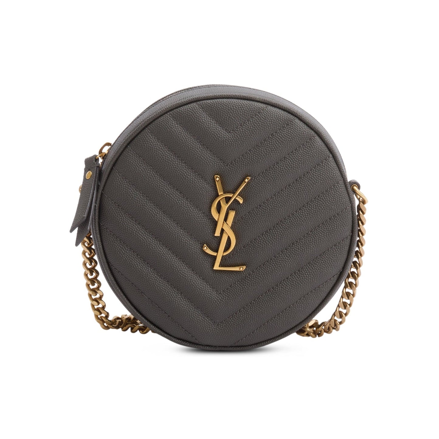 Saint Laurent 2020 Grey Matelasse Leather Chevron Quilted Round Camera Bag