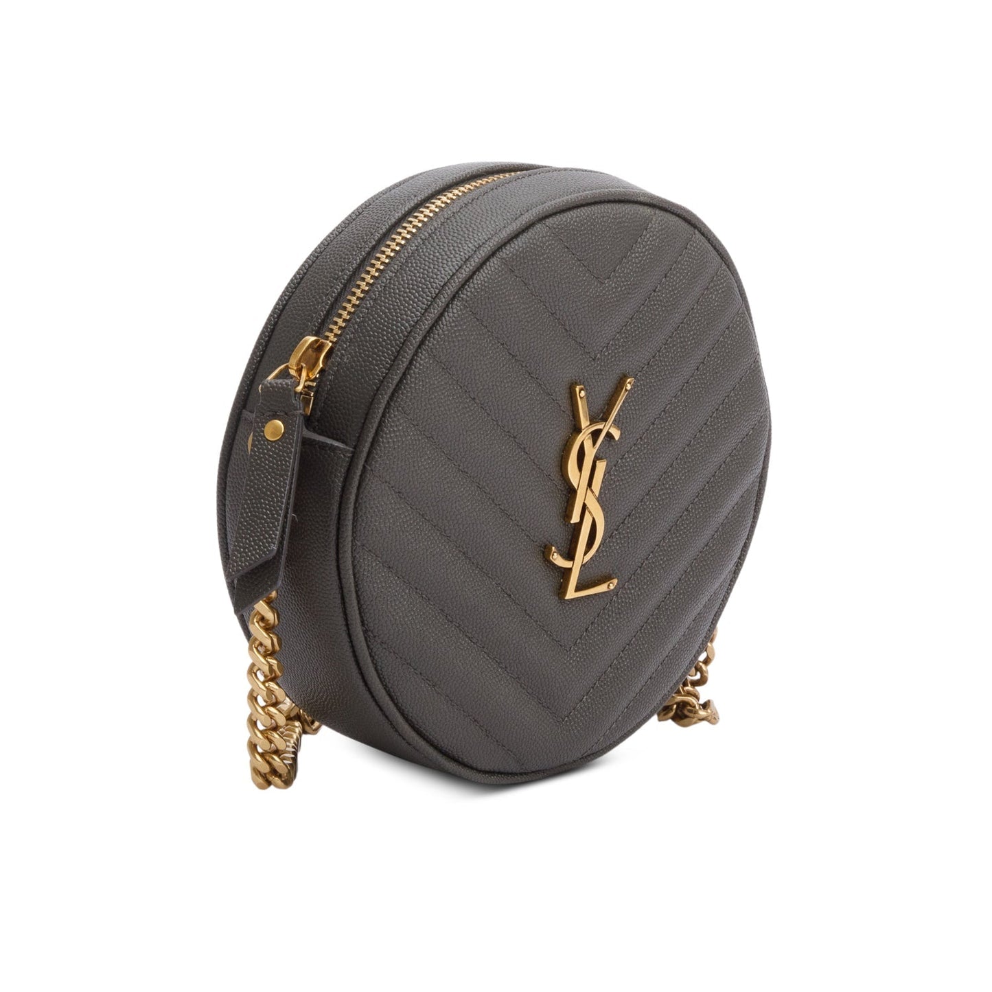 Saint Laurent 2020 Grey Matelasse Leather Chevron Quilted Round Camera Bag
