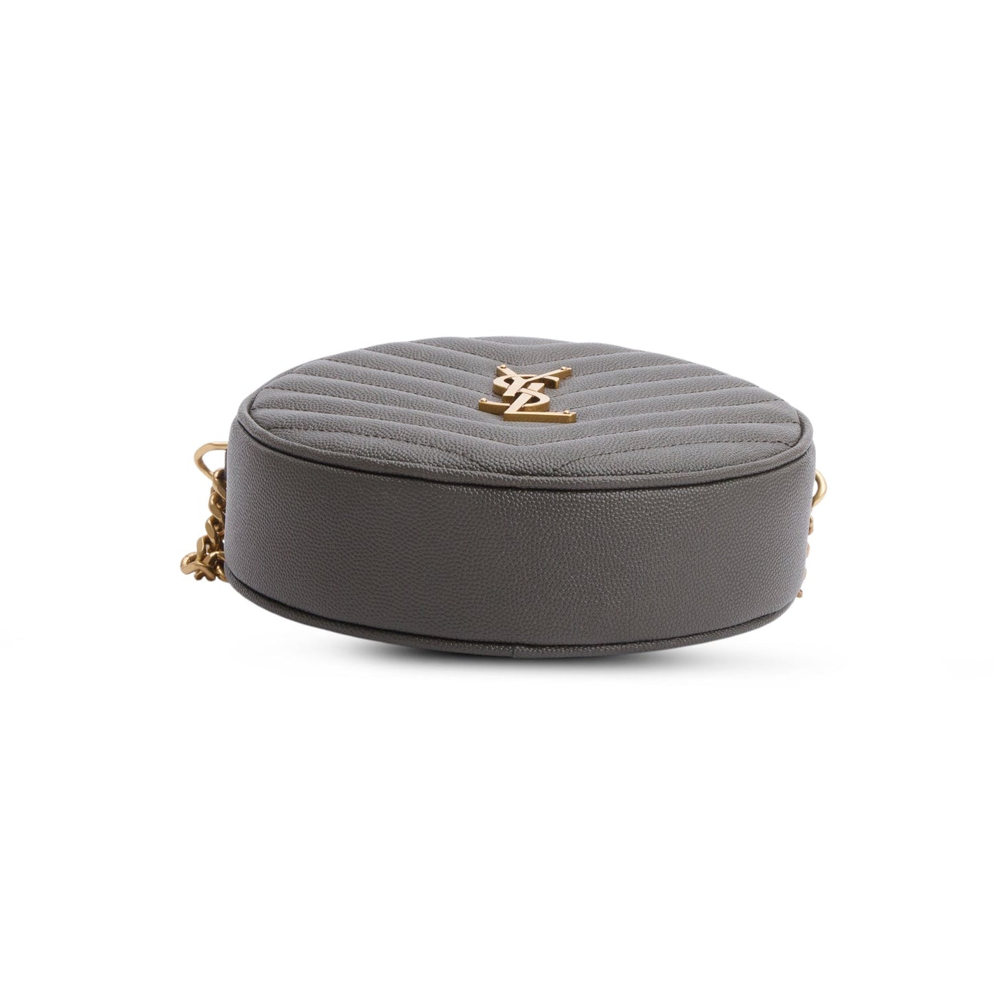 Saint Laurent 2020 Grey Matelasse Leather Chevron Quilted Round Camera Bag