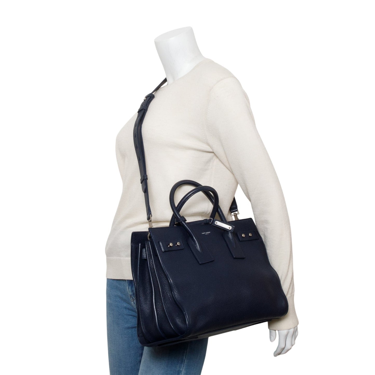 Saint Laurent Navy Supple Grained Leather Small Sac De Jour