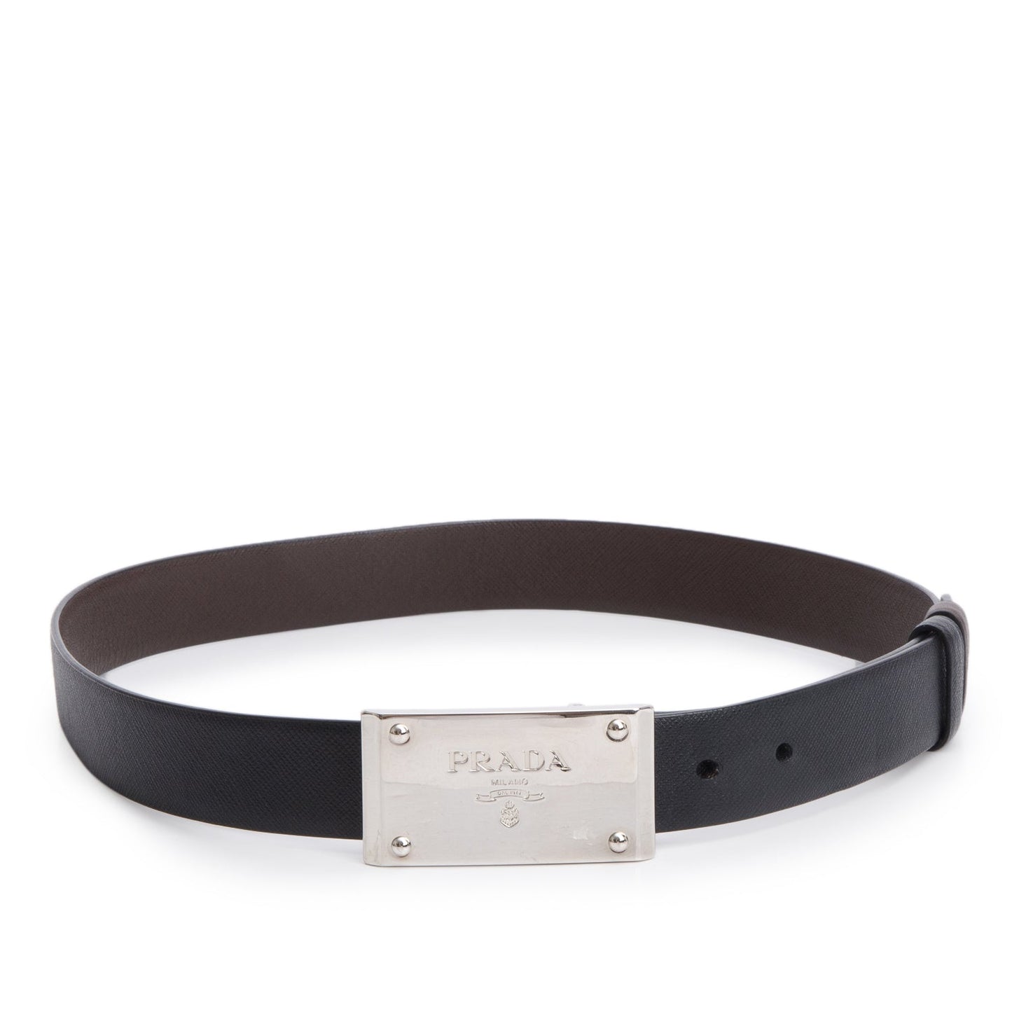 Prada Black/Brown Leather Rectangle Buckle Reversible Belt 85 34