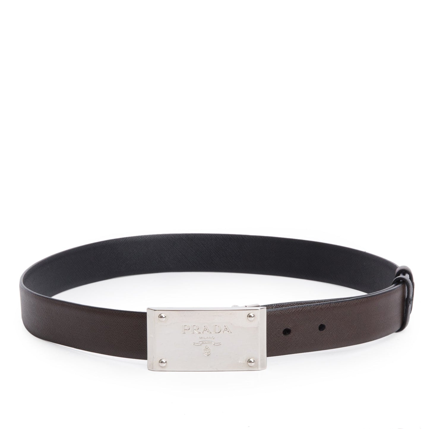 Prada Black/Brown Leather Rectangle Buckle Reversible Belt 85 34