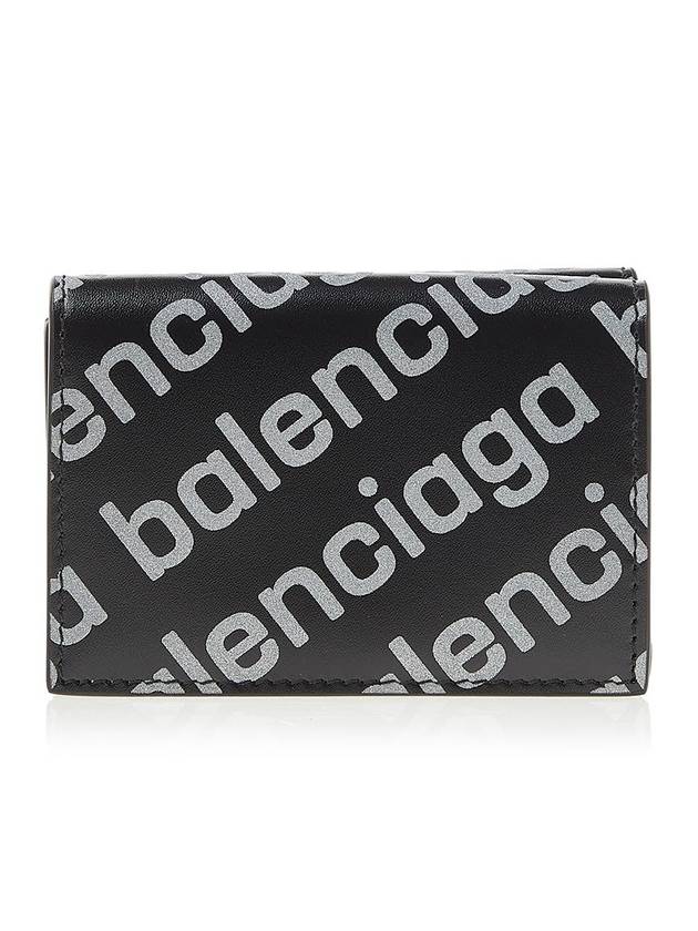 Luxury Balenciaga Trending 2026 All-Over Logo Tri-Fold Half Wallet Black