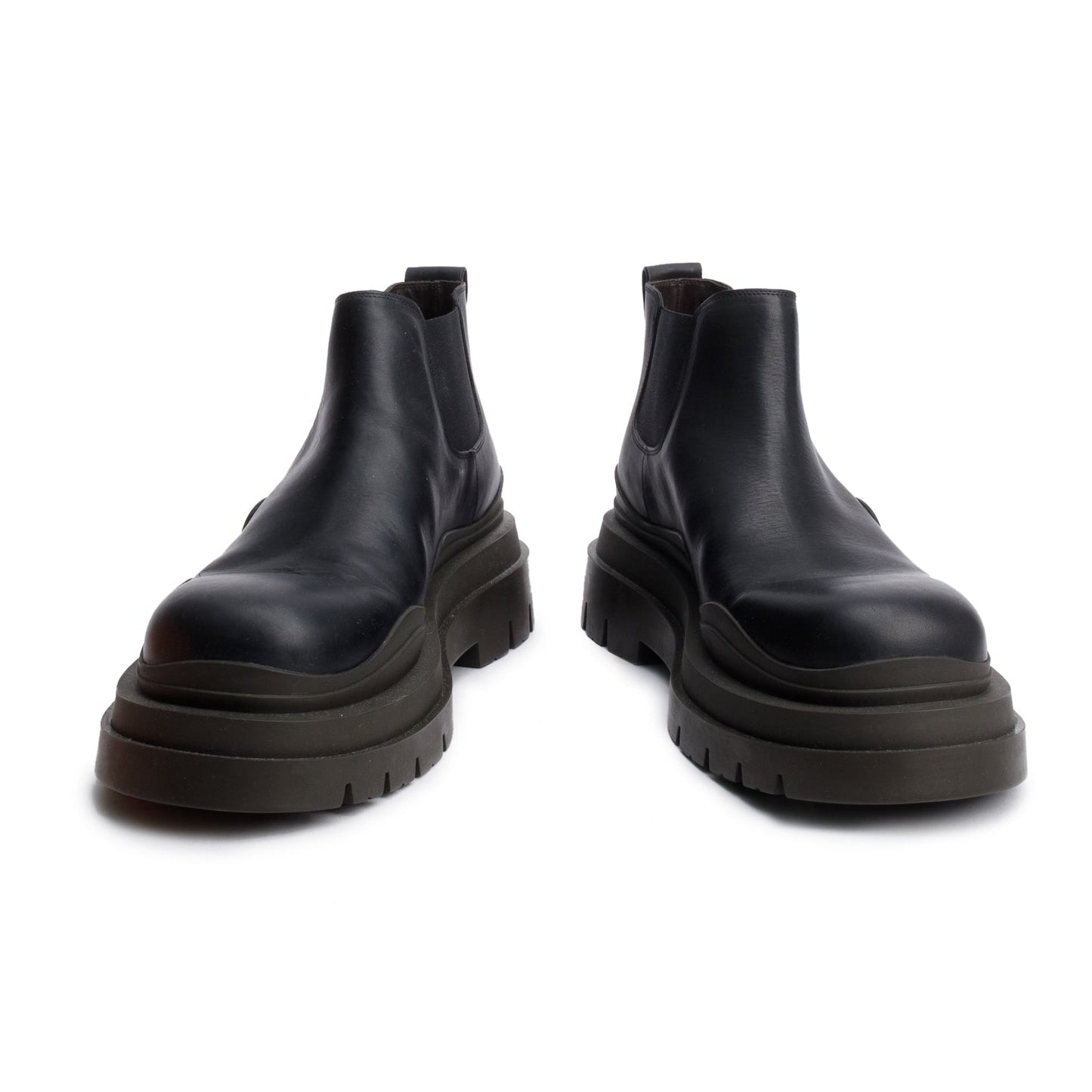 Bottega Veneta Black Leather Lug Chelsea Ankle Boots, Men's Size 45