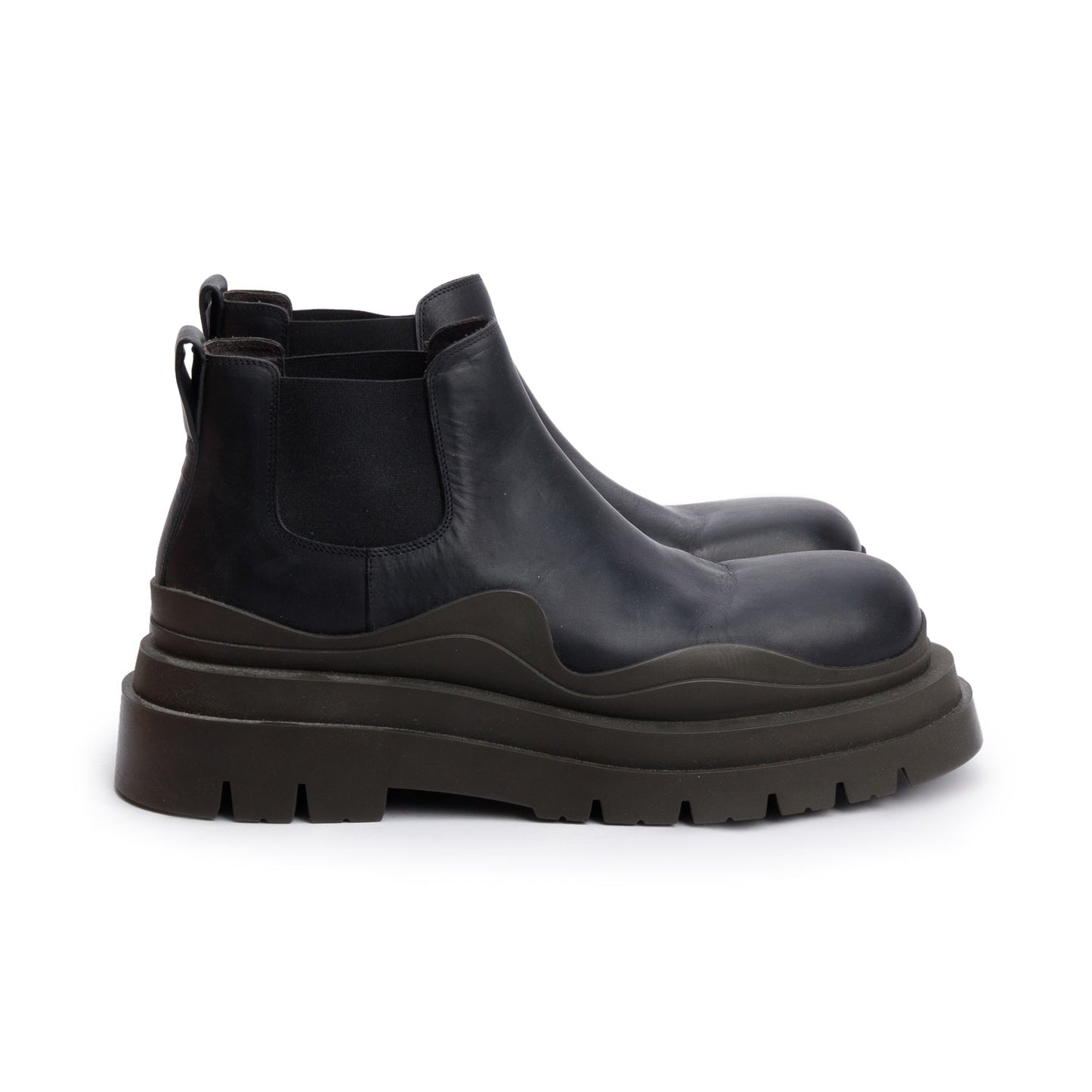 Bottega Veneta Black Leather Lug Chelsea Ankle Boots, Men's Size 45
