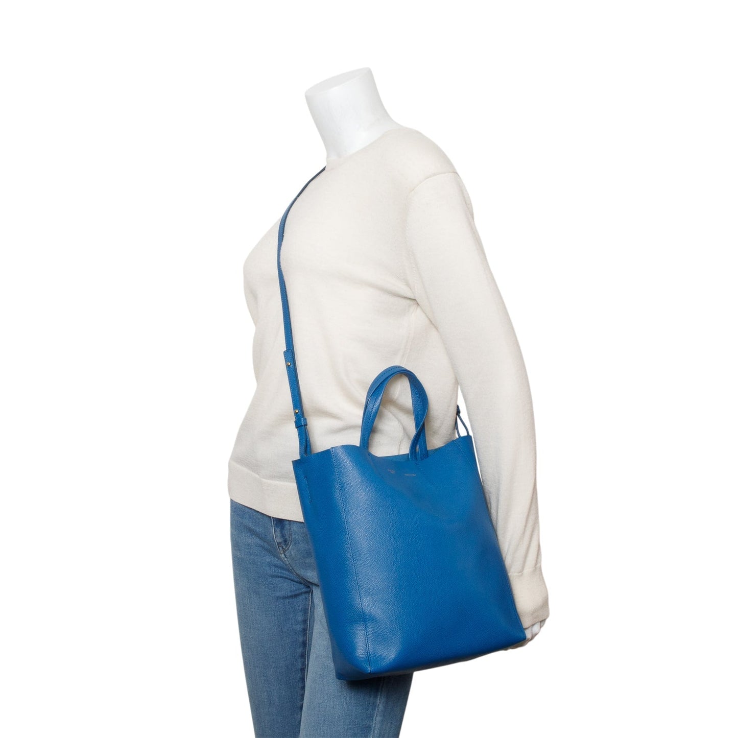 Celine Blue Grained Calfskin Small Vertical Cabas Tote