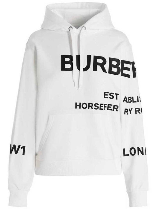Luxury Burberry Horseferry Print Hooded Top White
