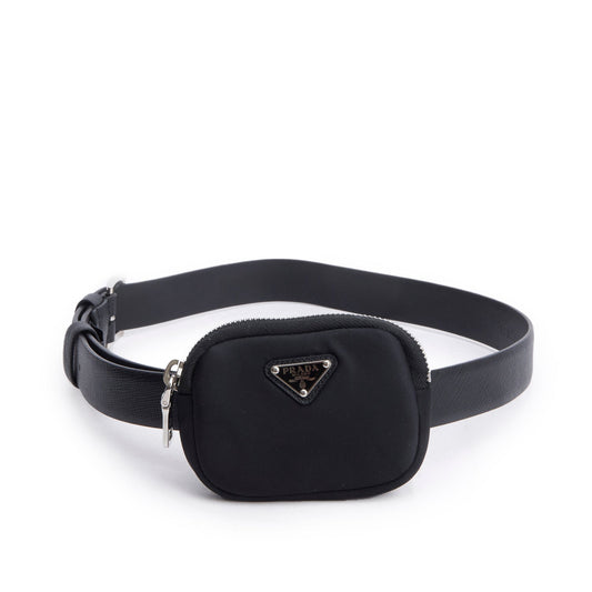 Prada Black Saffiano Belt with Tessuto Nylon Mini Pouch Size 75 30