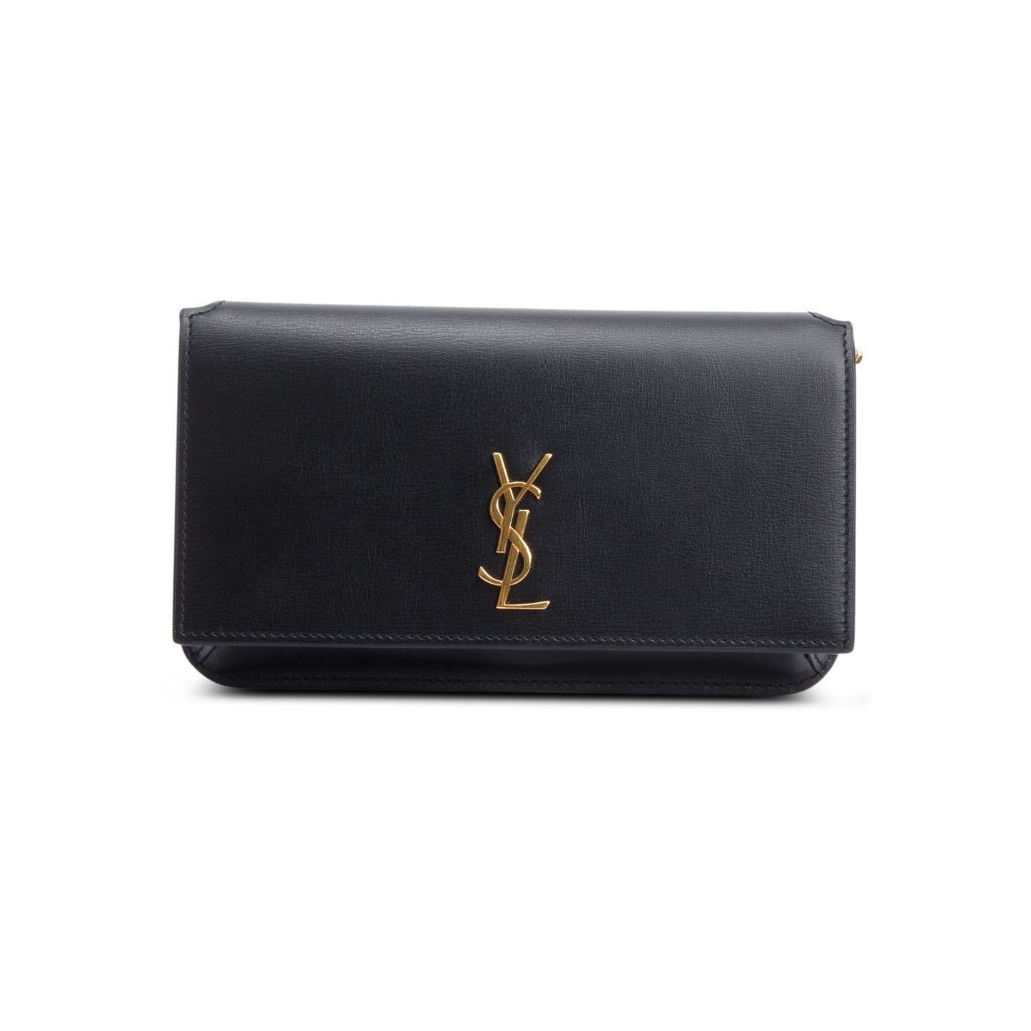 Saint Laurent Black Smooth Calfskin Leather Cassandre Phone Holder