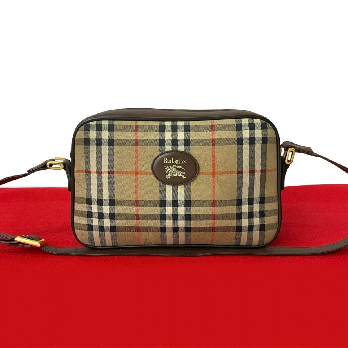 BURBERRY Shoulder Bag Canvas, Leather Brown Nova Check Pattern Shadow Horse logo Women