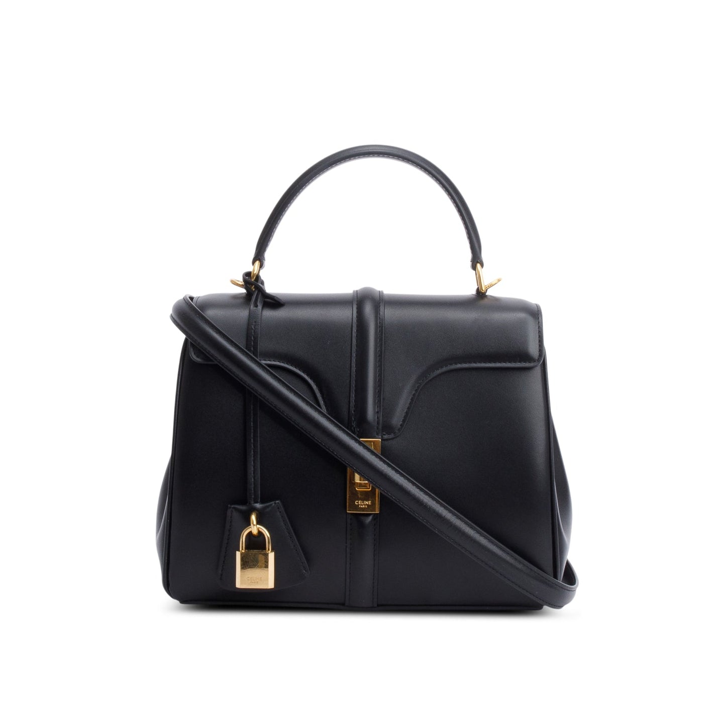 Celine 2023 Black Satinated Calfskin Small 16 Top Handle Bag