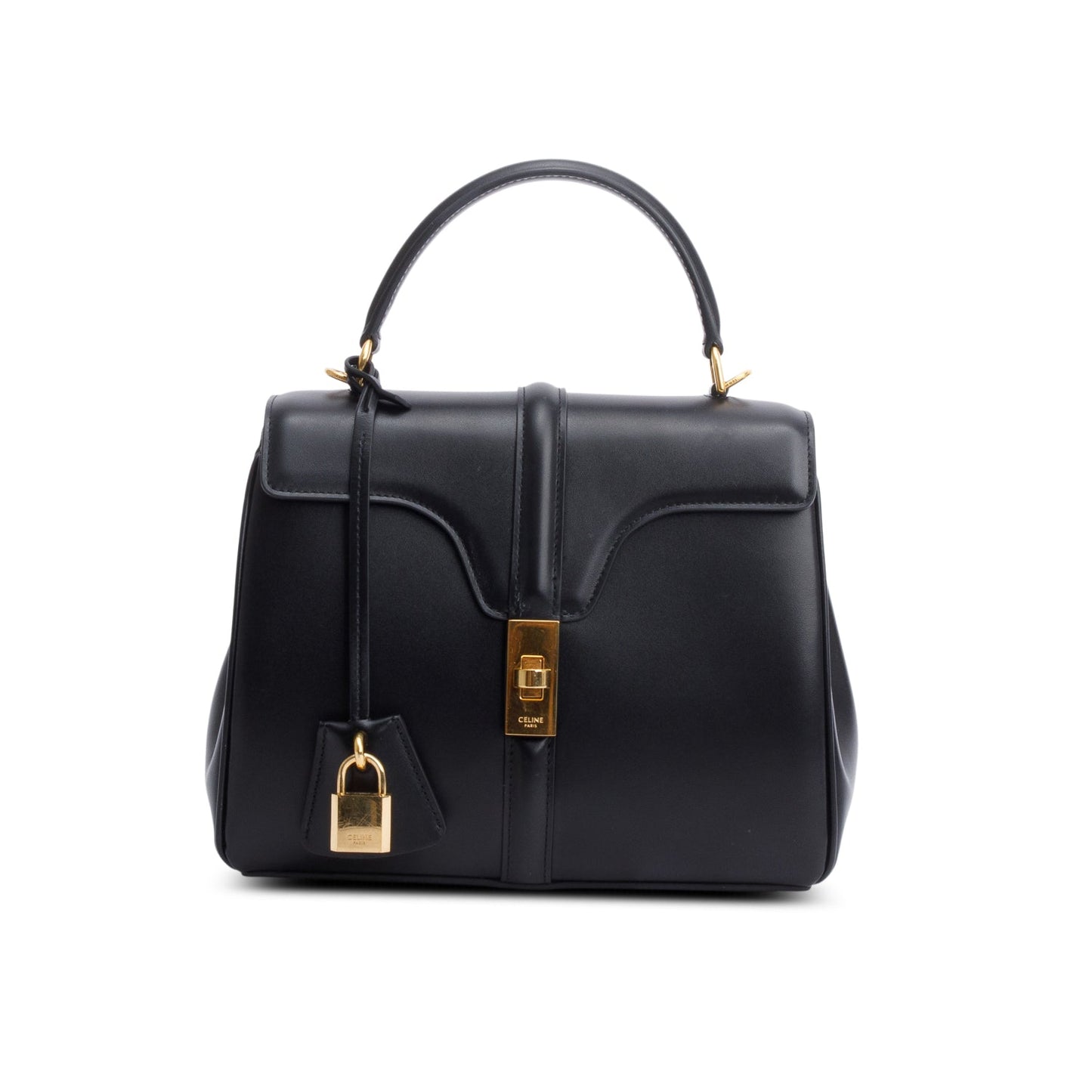 Celine 2023 Black Satinated Calfskin Small 16 Top Handle Bag