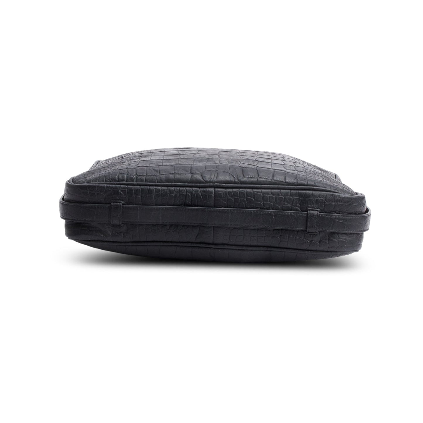 Saint Laurent Black Croc Embossed Zip Messenger Bag