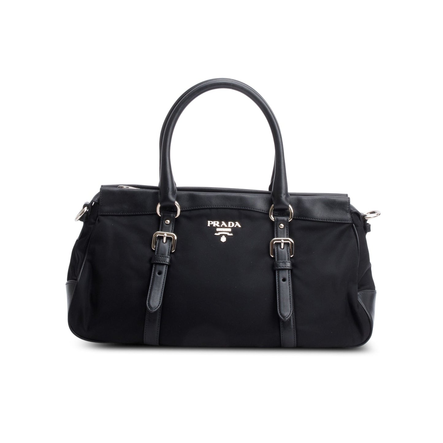 Prada Black Nylon Tessuto Solf Calf Tote