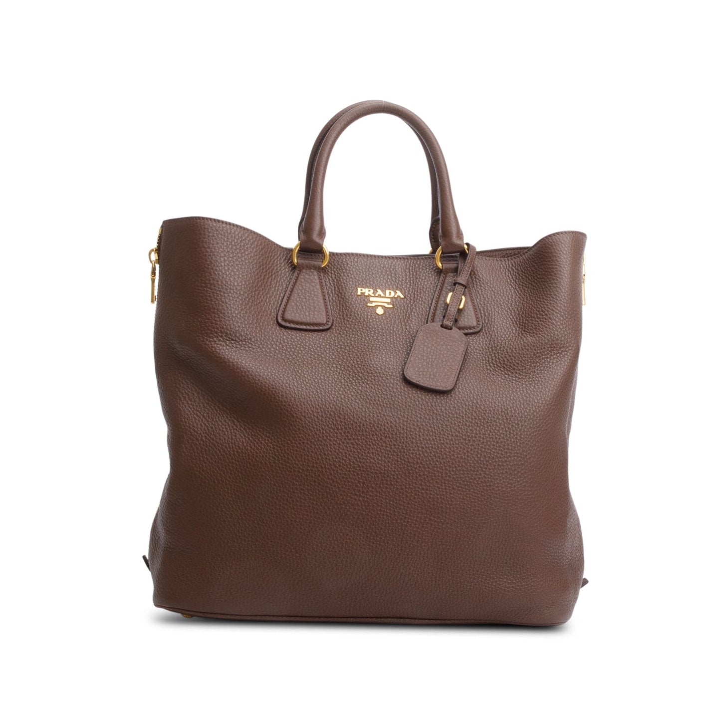 Prada Brown Vitello Daino Leather Side Zip Shopping Tote