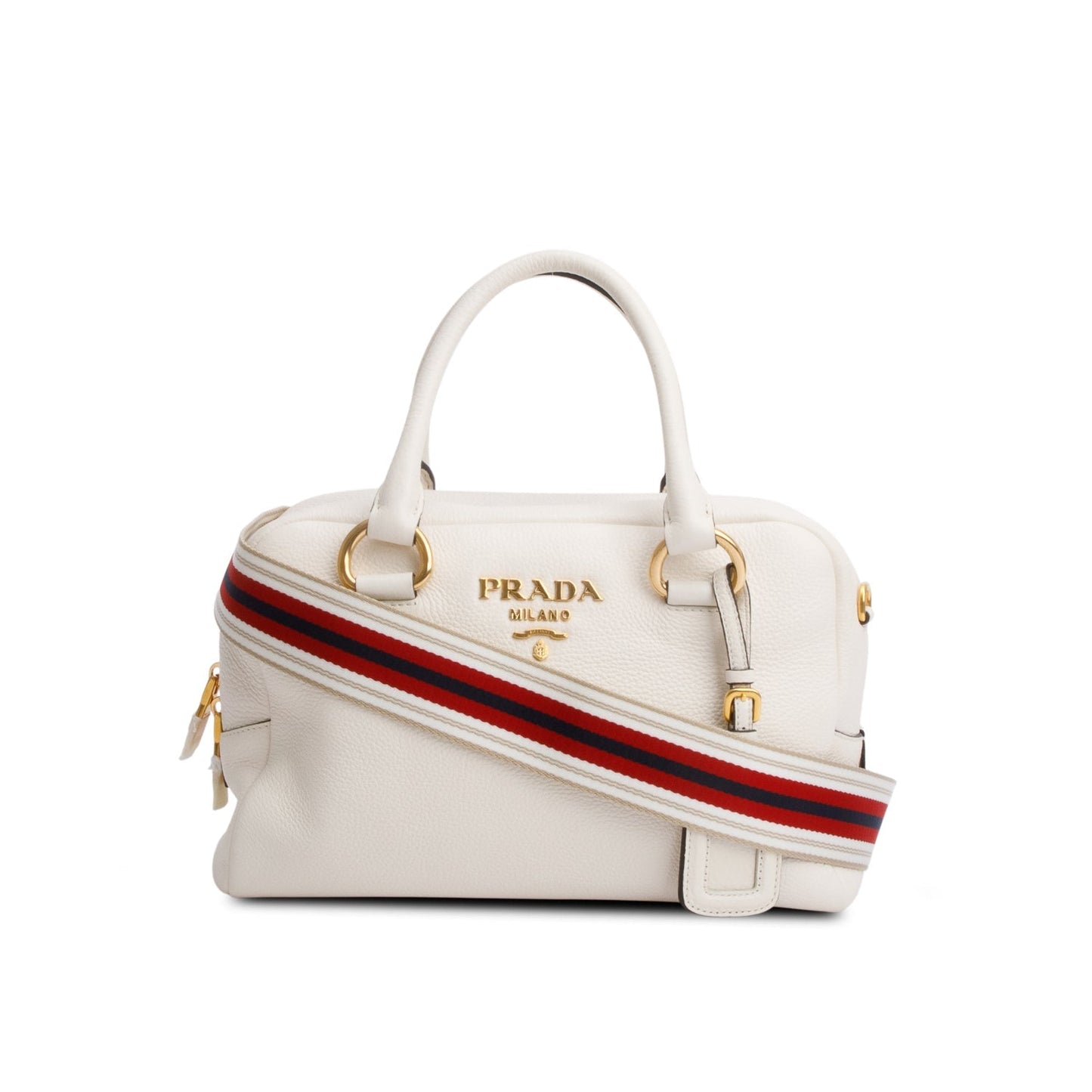 Prada Cream Vitello Phenix Convertible Bauletto Bag