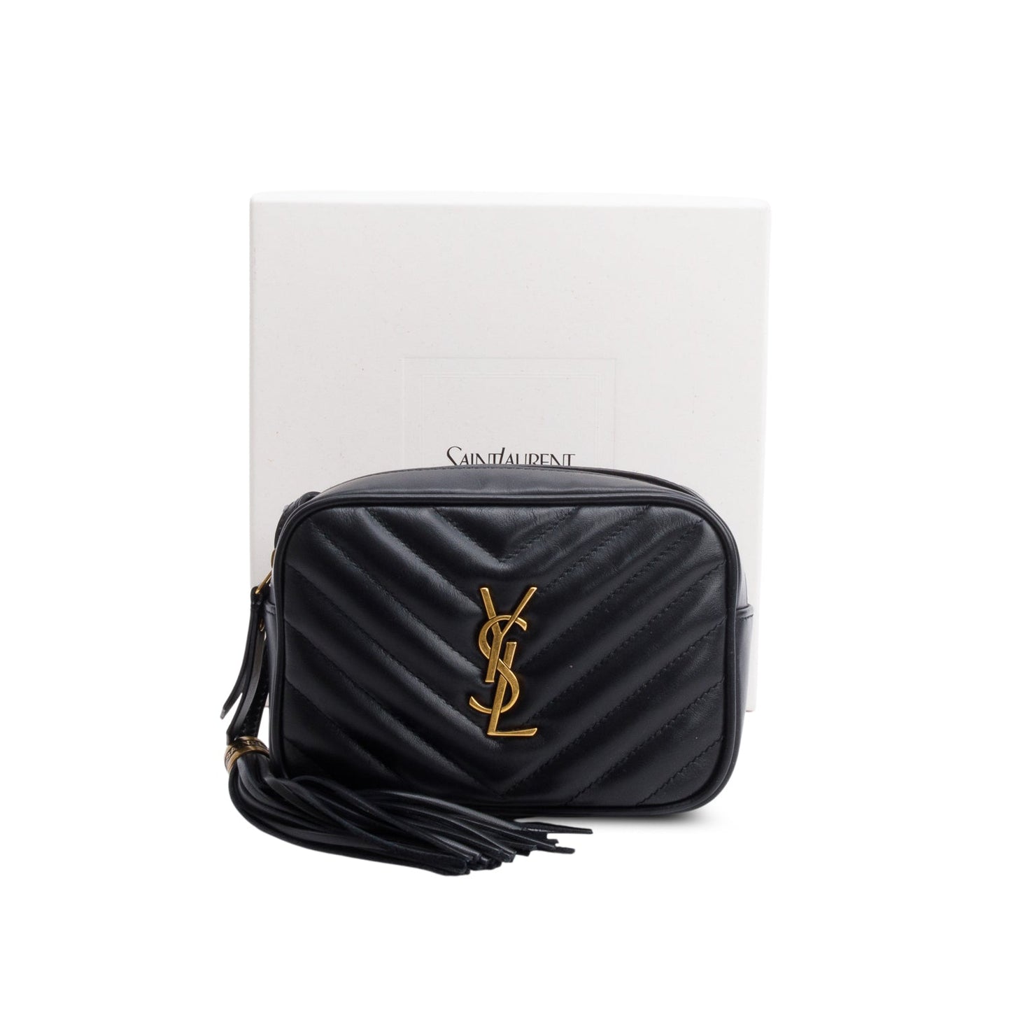 Saint Laurent 2023 Black Chevron Leather Lou Camera Belt Bag