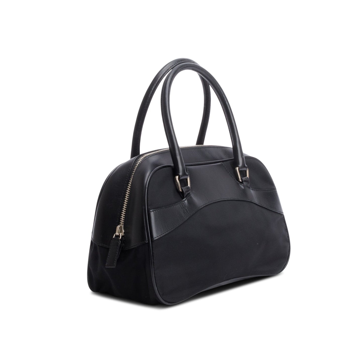 Prada Black Nylon Leather Bauletto Bag