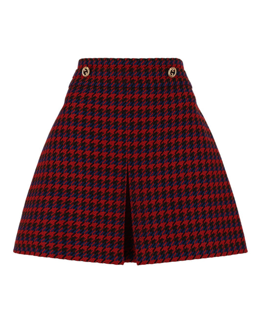 Gucci Womens Houndstooth Pleated Mini Skirt