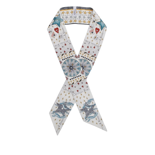Christian Dior White Multicolor L' Etoile Silk Twilly