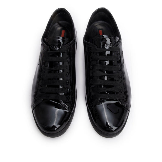 Prada Black Patent Leather Lace -Up Trainer Sneakers, Men's Size 41