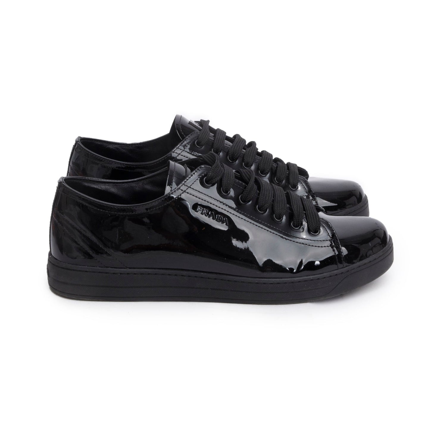 Prada Black Patent Leather Lace -Up Trainer Sneakers, Men's Size 41