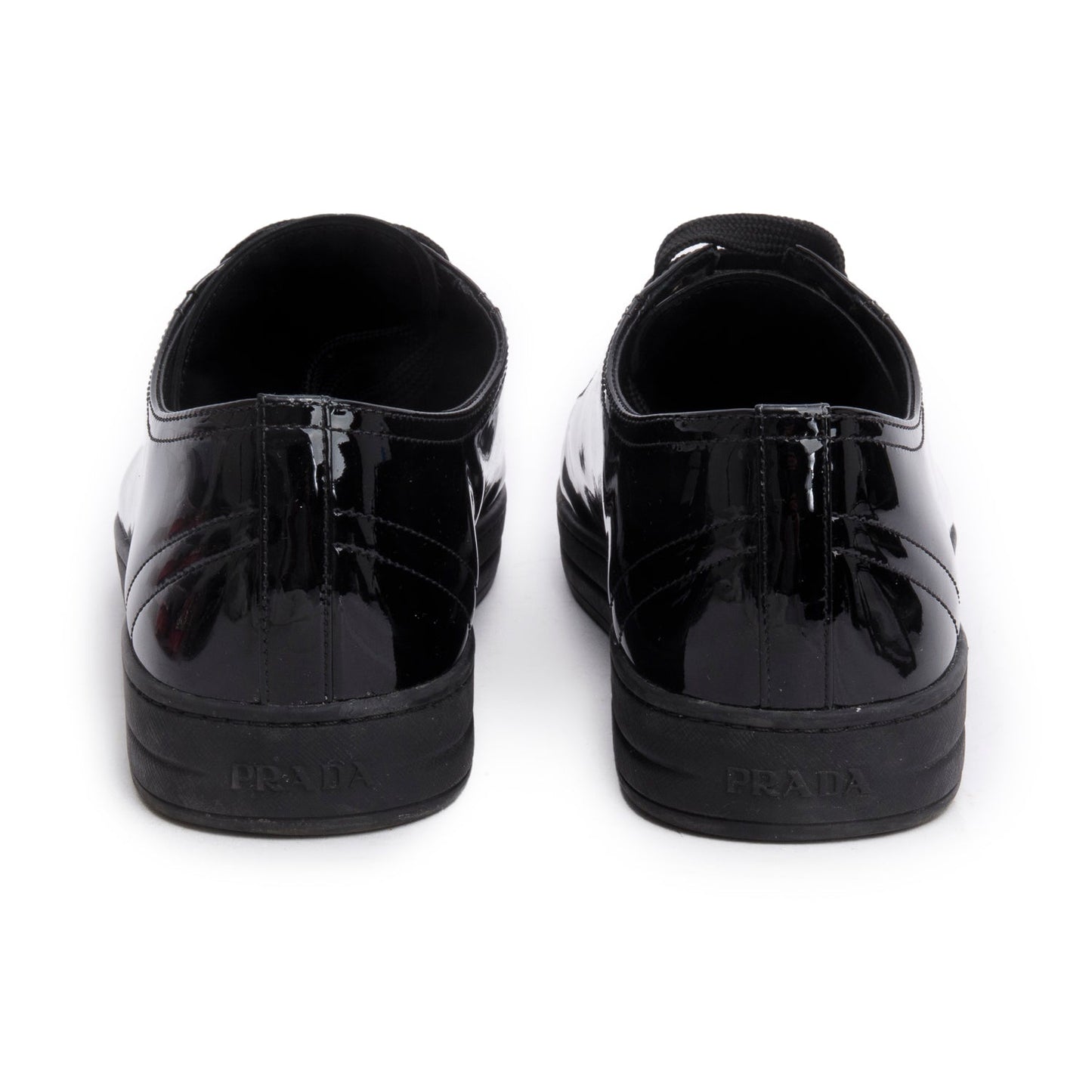 Prada Black Patent Leather Lace -Up Trainer Sneakers, Men's Size 41