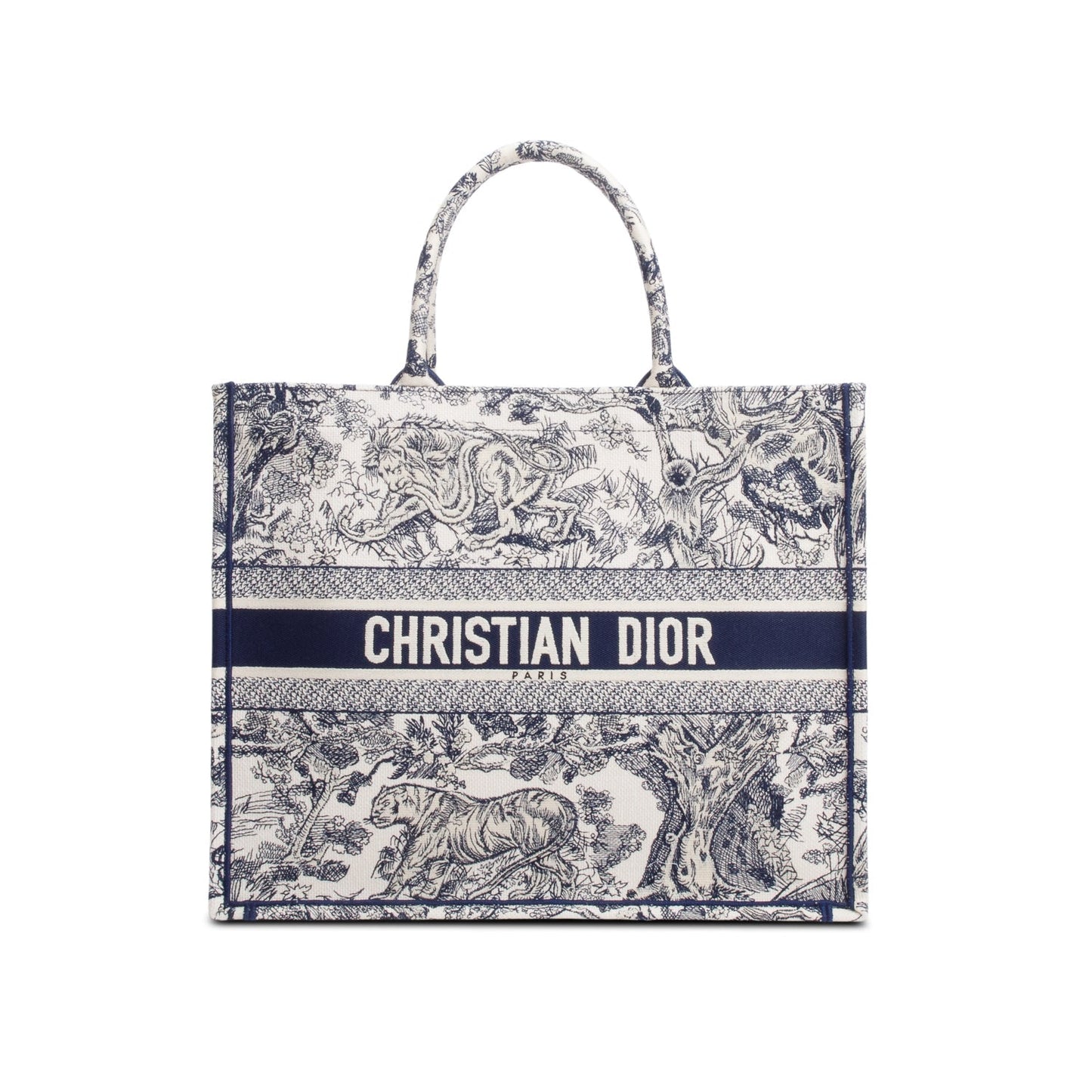 Christian Dior 2026 Large Ecru and Blue Toile de Jouy  Embroidery Canvas Book Tote