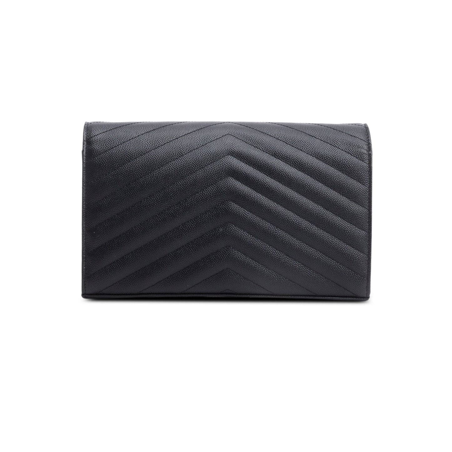 Saint Laurent 2022 Black Grain De Poudre Leather Envelope Chain Wallet