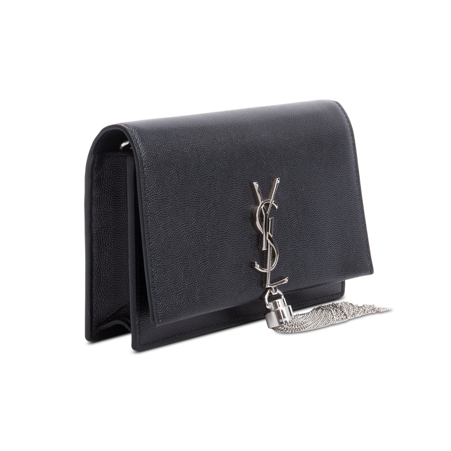 Saint Laurent Black Leather Kate Tassel Wallet on Chain