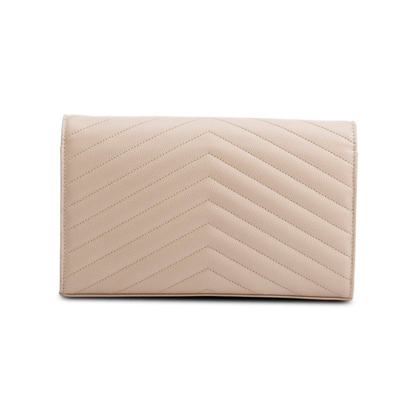 Saint Laurent 2023 Beige Grain De Poudre Leather Cassandre Envelope Chain Wallet