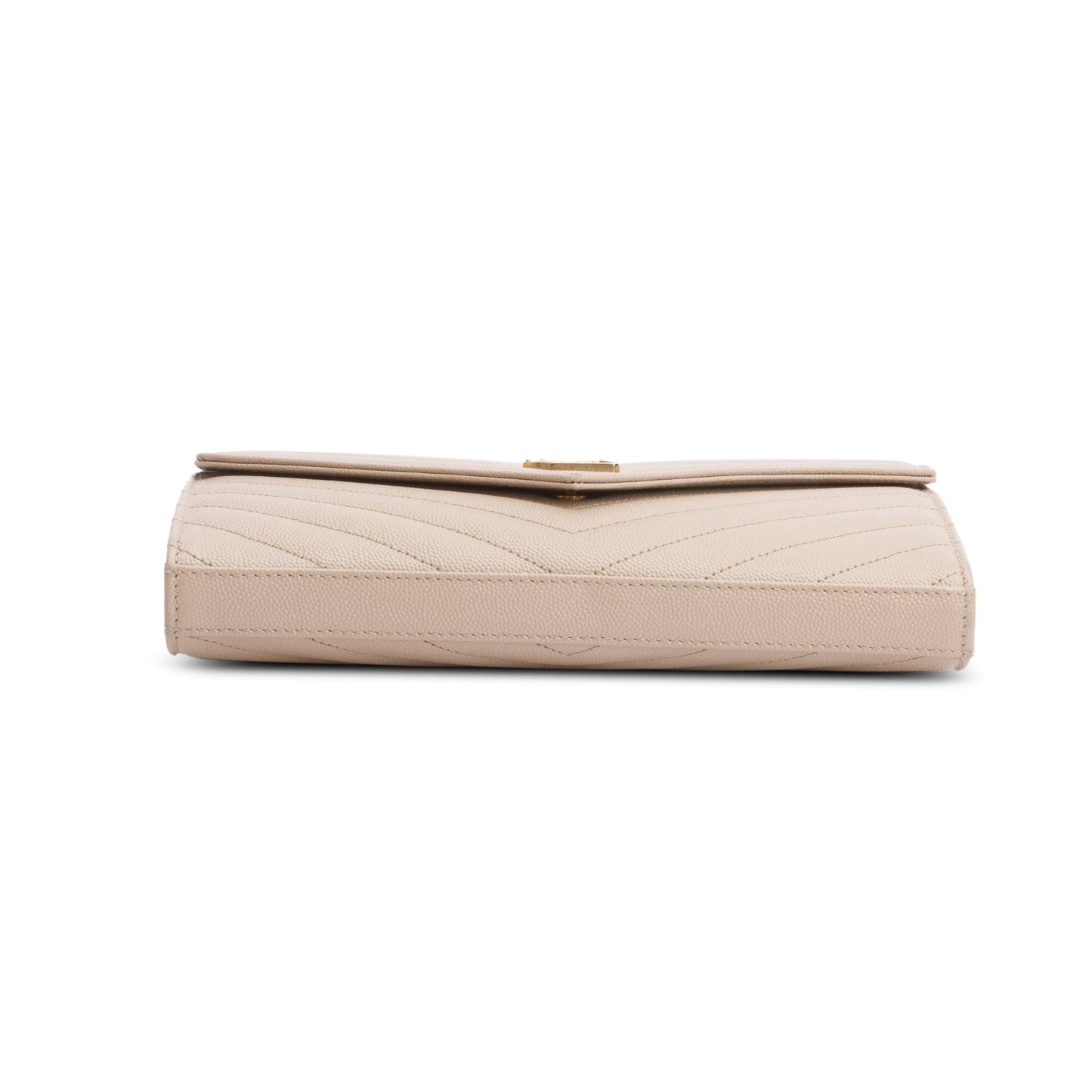 Saint Laurent 2023 Beige Grain De Poudre Leather Cassandre Envelope Chain Wallet