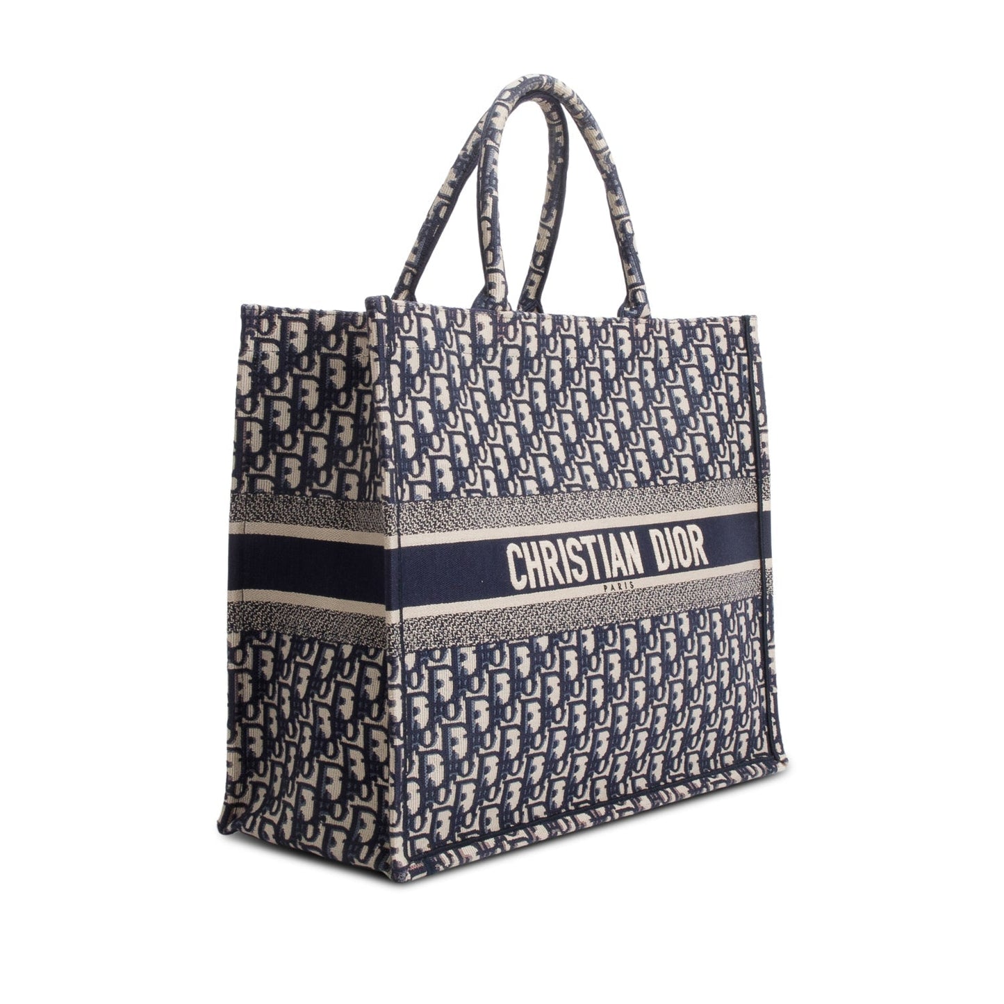 Christian Dior Ecru and Blue Dior Oblique Embroidery Large Book Tote