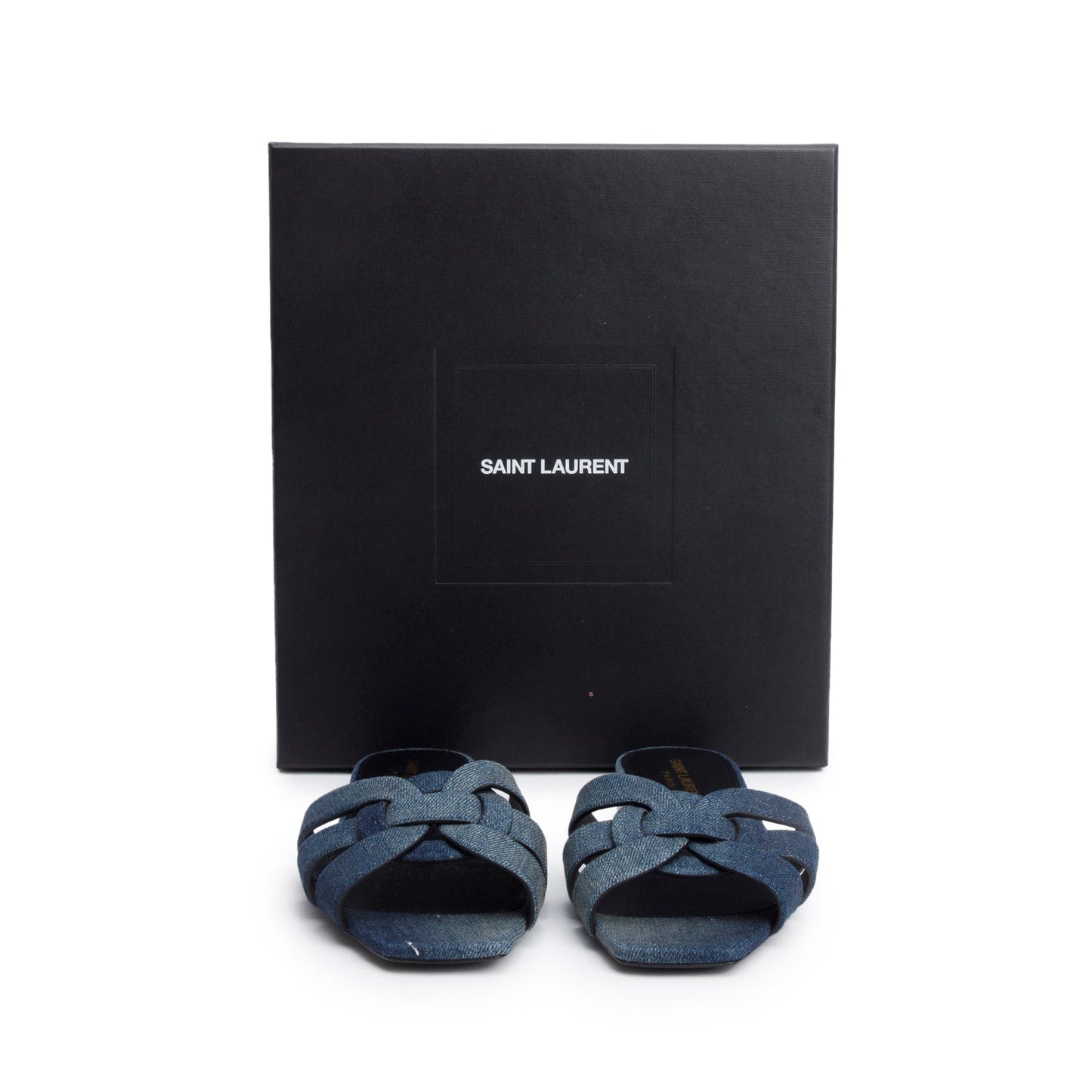 Saint Laurent Blue Denim Tribute Flat Slides , Size 39