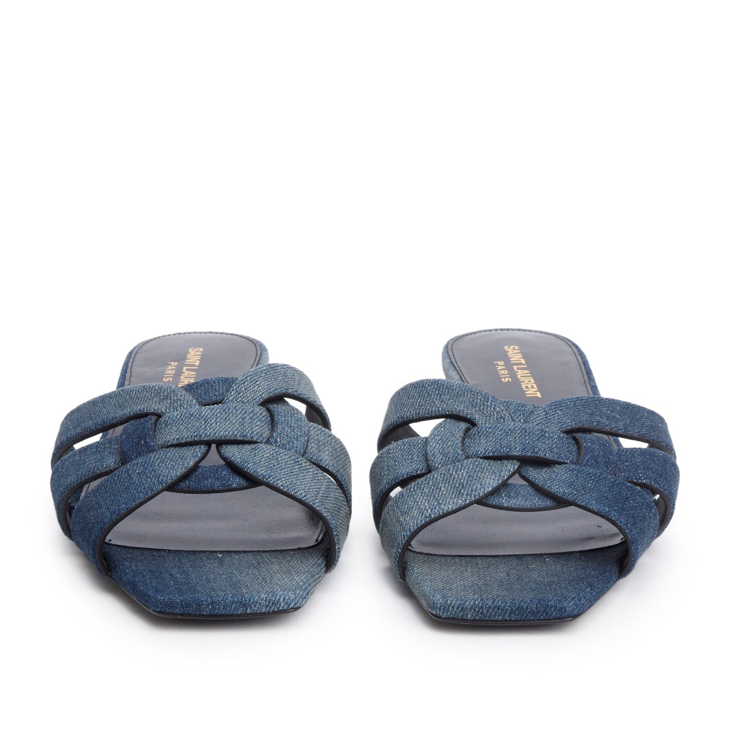 Saint Laurent Blue Denim Tribute Flat Slides , Size 39