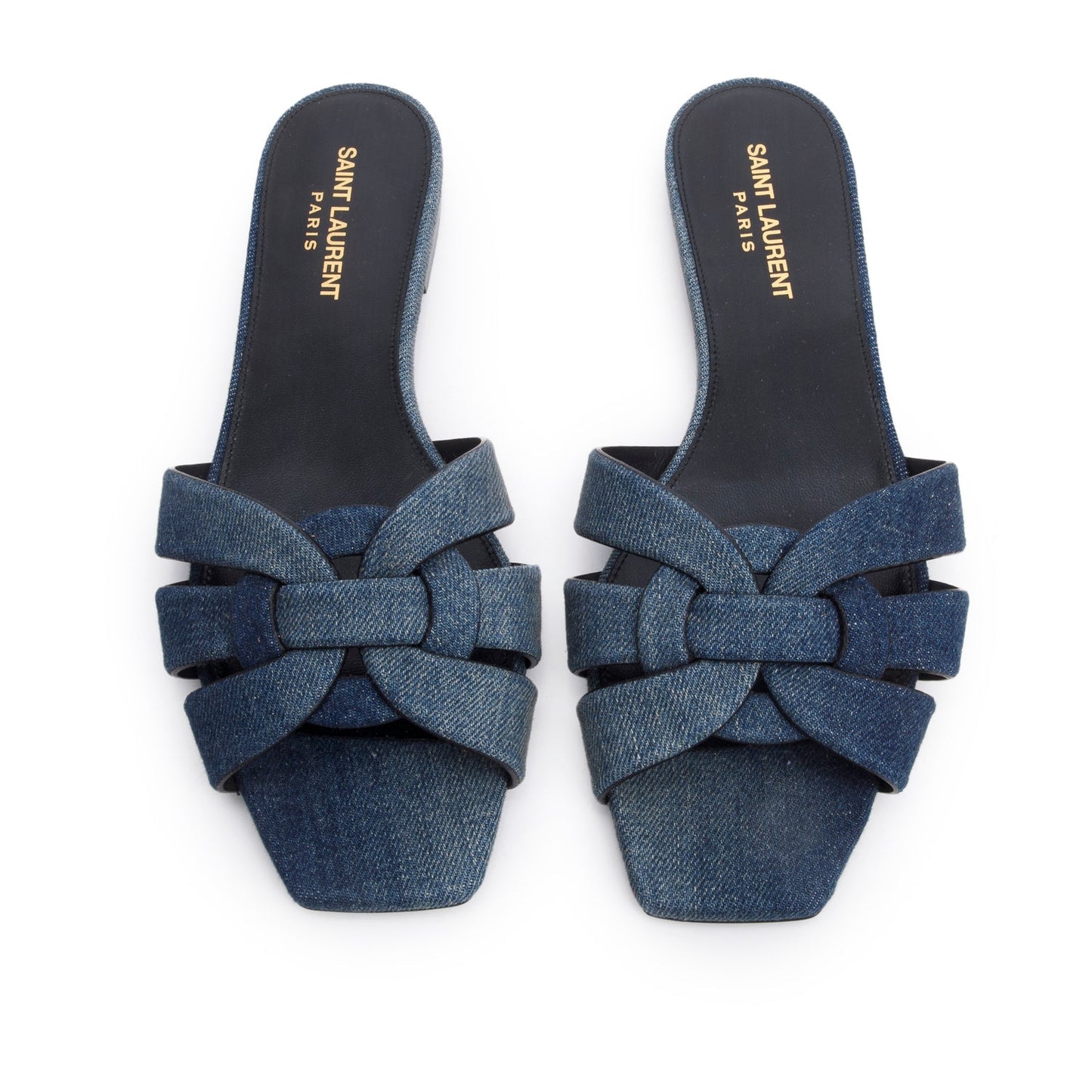 Saint Laurent Blue Denim Tribute Flat Slides , Size 39